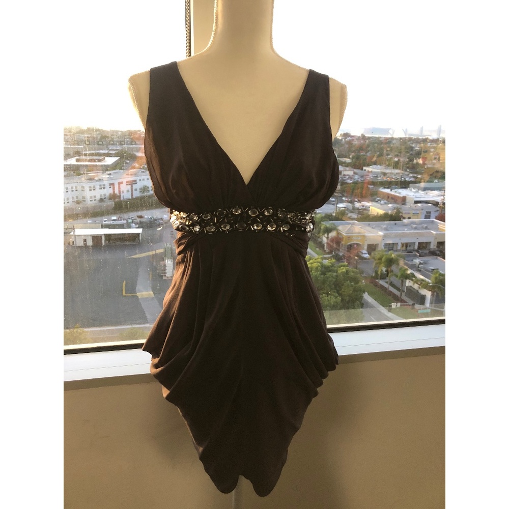 Cross Back Straps Mini Dress w/ Gem Embellishments